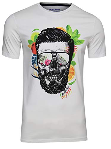 JACK & JONES Herren T-Shirt Fruitman Tee SS Crew Neck Skull Print, (Cloud...