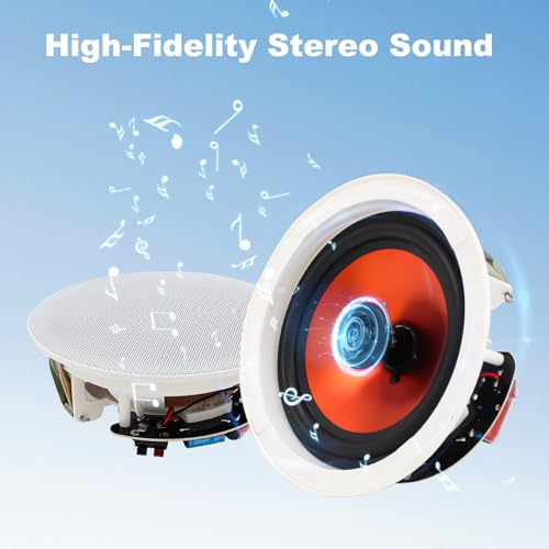 Image of Herdio 4 Inch 480 Watts High Power Bluetooth Ceiling Speakers - 4 Recessed Speakers, Crisp Surround Sound for Home Theater, Bedroom, Kitchen, Office & Covered Patio(2 Paris)