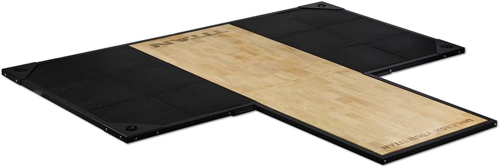 Titan Fitness Titan Series Power Rack Lifting Platform, Thick Hardwood Center Flooring, Heavy-Weight Rubber Side Tiles, Durable Tubular Frame, Protects Floor and Equipment