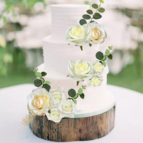 Flower Cake Toppers Boho Cake Toppers White Rose Flowers Leaves Cake Decorations for Girl Women Birthday Wedding Bridal Party Supplies by LEFUBABY - Image 5
