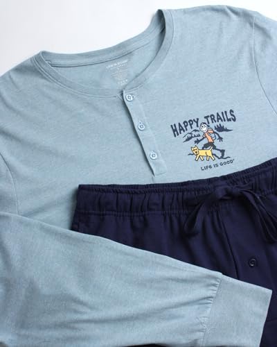 Life is Good Men's Sleep Sets - 2 Piece Long Sleeve Henley Sleep Shirt and Lounge Pants - Men's Pajama Set Gift Box (S-XL)3