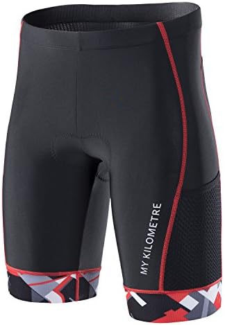 MY KILOMETRE Mens Triathlon Shorts with Adjustable Drawstring Easy Reach Leg Pockets Chamois for Long-Distance Tri Race