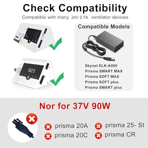 KFD Netzteil 24V 2,7A Ladegerät für Löwenstein Prisma SMART Plus/Max Prisma SOFT Plus/Max CPAP Schlafapnoegerät WEINMANN WM 24480 Skynet ELK-A069 60W Medical Adapter (PASST NICHT mit 37V 90W wm 29657)