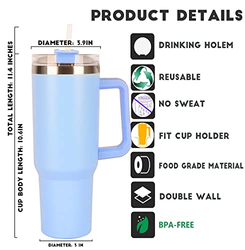 40 Oz Tumbler With Handle, Reusable Vacuum Quencher Tumbler, Insulated Tumbler With Lid And Straws, Leak Resistant Lid, Insulated Cup, Maintains Cold Heat And Ice For Hours (Light Blue) #TOP2
