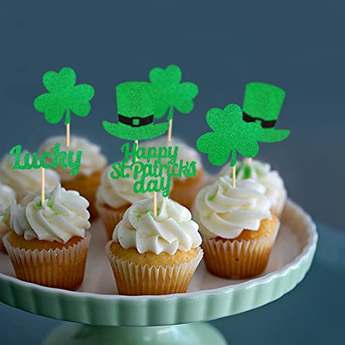 Keaziu 24 Pack St Patrick's Day Cupcake Toppers Green Shamrock Lucky Cupcake Toppers Irish St Patrick's Day Festival Party Decoration Supplies 2 #TOP2