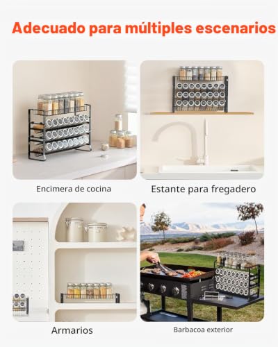 Miniatura 6 de Vevor Organizador De Especias Desmontable Para Armario, Apilable Con 4 Lazos, Tarros De Especias Para Encimera, Despensa Y Armario, Carga 10 Kg, Resistente Y Duradero, 401 X 116 X 271 Mm, Negro