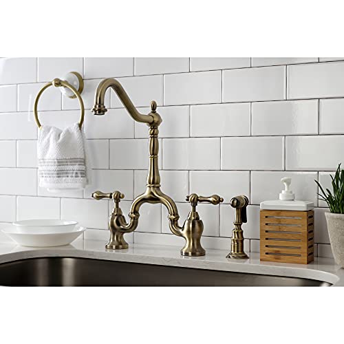 Kingston Brass KS7753ALBS English Country Kitchen Bridge Faucet with Brass Sprayer, Antique Brass by Kingston Brass - Image 4