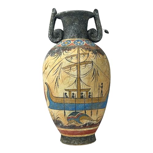 Ánfora minoica griega antigua, jarrón de cerámica hecho a mano con delfín fresco, réplica de cerámica pintada a mano, decoración de arte minoico