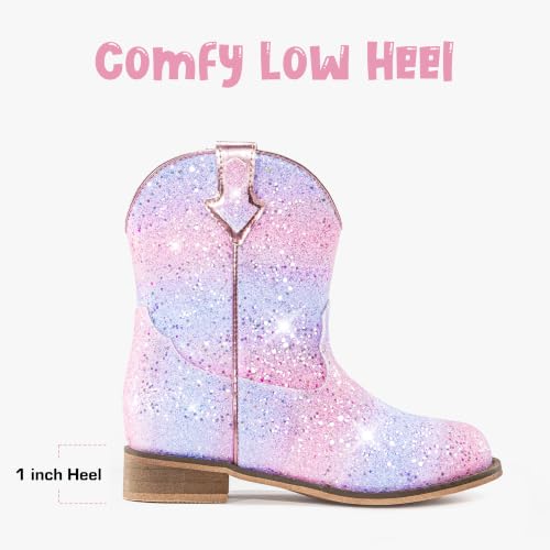 Image of Motasha Toddler Girls Cowgirl Boots Glitter Toddler Cowboy Boot Ankle Girls Boots Little Kids Horse Riding Shoes Party Birthday