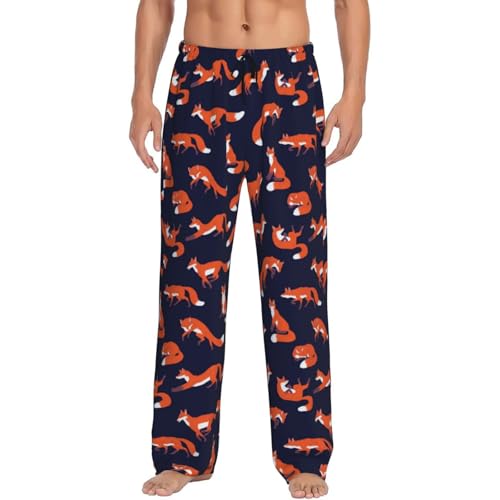 Foxes In Different Poses Print Adult Sleep Lounge Pajama Pants,Super Soft Men Pajama Bottoms With Pockets Drawstring