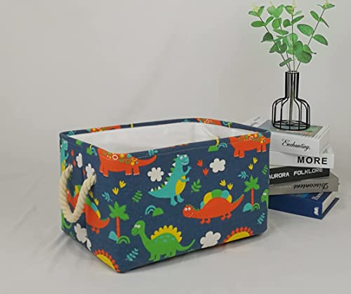 Duyiy Rectangle Size Canvas Storage Basket With Handle Large Organizer Bins For Dirty Laundry Hamper Baby Toys Nursery Kids Clothes Gift Basket(Dinosaur) #TOP3