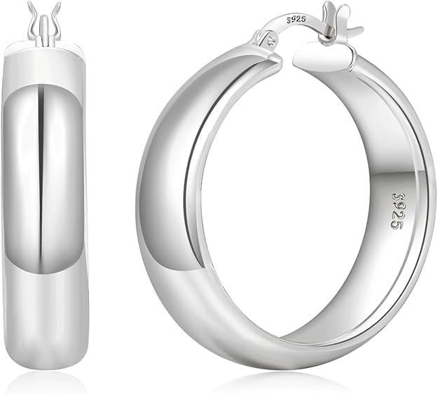 YOUNGYUE 8mm Wide Chunky Gold Hoops 14K Real Gold Plated Hypoallergenic 925 Sterling Silver Hoops Lightweight Big Gold Hoop Earrings for Women 30/40/50/60mm