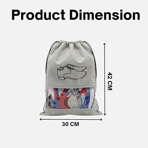 Image of Hian Grey Non-Woven Shoe Bags - Travel Shoe Organizer with Transparent Window & Drawstring Closure, Dustproof, Breathable & Reusable Storage for Men & Women, Home & Luggage, Pack of 6