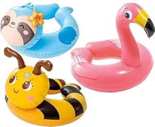 Intex, 43234-2327 3 Pack 59220EP - Animal Head Split Ring Pool Floats Bundle Includes Frog, Duck, Penguin, Giraffe, Frog, Penguin (Style May Vary)