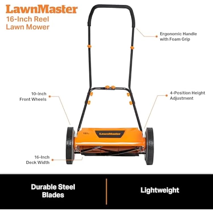 LawnMaster LMRM1602 Push Reel Lawn Mower 16-Inch 5-Blade