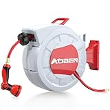 AOBEN Retractable Garden Hose Reel, 1/2 in x 100 ft Wall Mounted Water Hose Reel, with Auto Slow Rewind System, Any Length Lock, 2 Types of Nozzles