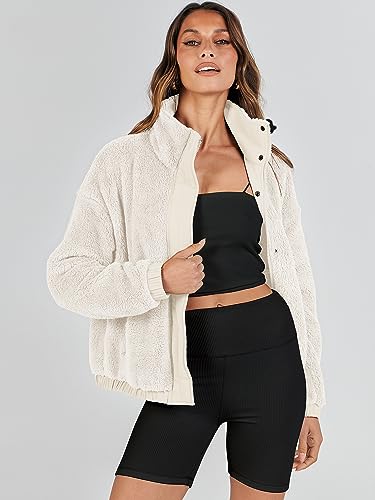 ANRABESS Womens Fleece Jacket Casual Long Sleeve Cropped Sherpa Button Down Fuzzy Warm Coats Fall Outwear With Pockets3