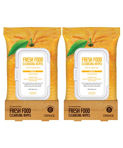 Face Wipes Makeup Remover Daily Simple Gentle Cleansing Cloth By Fresh Food For Skin (Orange, 2Pk Normal (120 Count)) #TOP2