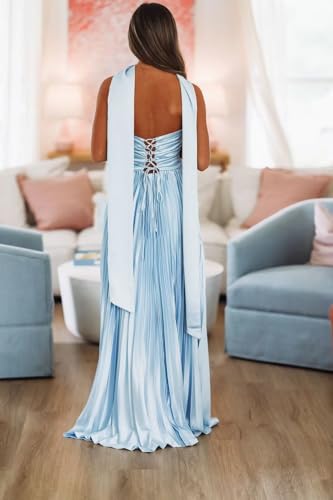 YOFF Strapless Bridesmaid Dresses with Scarf Pleated Satin Long A-line Maxi Formal Prom Evening Gowns YO2552