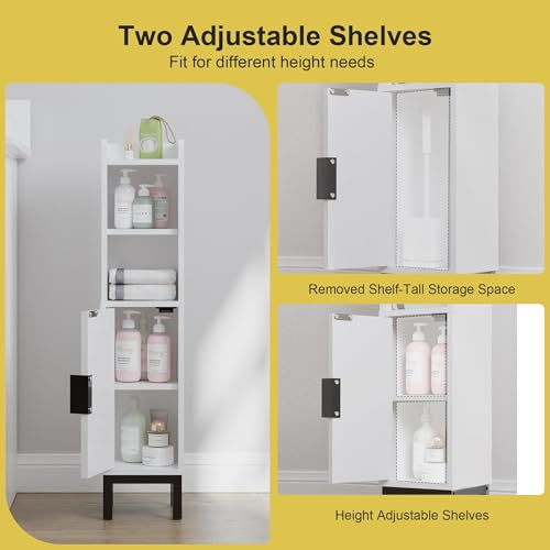 FerniTry Small Bathroom Storage Cabinet, Narrow Corner Floor Cabinet with Door and Shelves for Toilet Paper, Bathroom Organizer with Adjustable Shelf, for Small Spaces (White) by FerniTry - Image 4