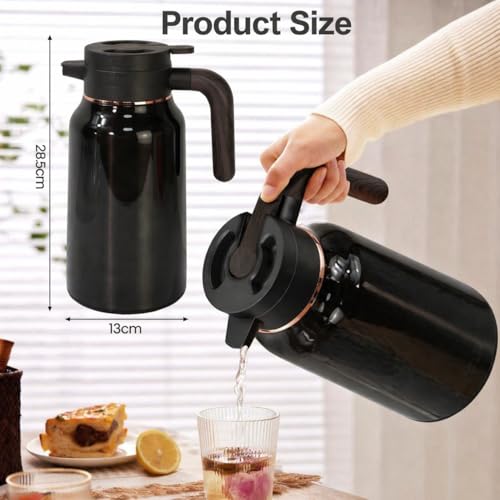 Miniatura 2 de Tcetcy Jarra Térmica 2 Litros Para Café Termo Aislado De Acero Inoxidable Con Doble Pared Aislamiento Se Mantiene Caliente Durante 36 Horas, Termo Grande Negro Para Café Té Agua Bebida, Jarra Caliente