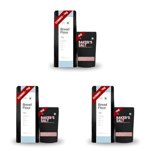Image of TWF Bread Flour T55 (1kg T55 + 1kg Baker's Salt) - Premium Unbleached All Purpose Flour for Breads, Buns & Pizzas | Ideal for Home Baking | Bake Perfect Breads Everytime (Pack of 3)