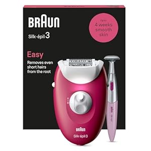 Braun Silk-épil 3, Wired epilator for Hair Removal, attachments for Razors, Trimmer and Massage for Body, 3-202, Raspberry