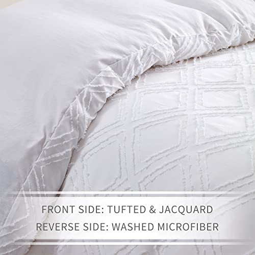 Maple&Stone Tufted Duvet Cover Queen Size White - Boho Textured Bedding Set For All Seasons 3 Pieces - Soft And Lightweight Duvet Cover Set With Zipper Closure (90"X90") #TOP3