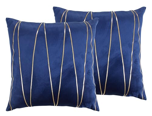 Image of Amazon Brand - Umi Gold Leather Striped Pack of 2 Throw Pillow Covers Velvet Decorative Cushion Covers Cases for Sofa Bedroom Livingroom Car 22 x 22 in Blue Color