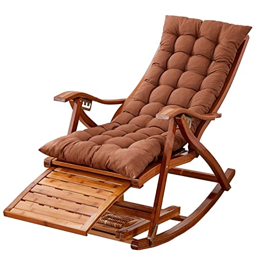 IBOWZ Sedia a Dondolo Sedia a Dondolo in Legno per Adulti Pesanti,Dondolo per Portico Esterno con Cuscini,Sedia a Sdraio Pieghevole Reclinabile con Tavola per Massaggio ai Piedi,Sedile Ampio