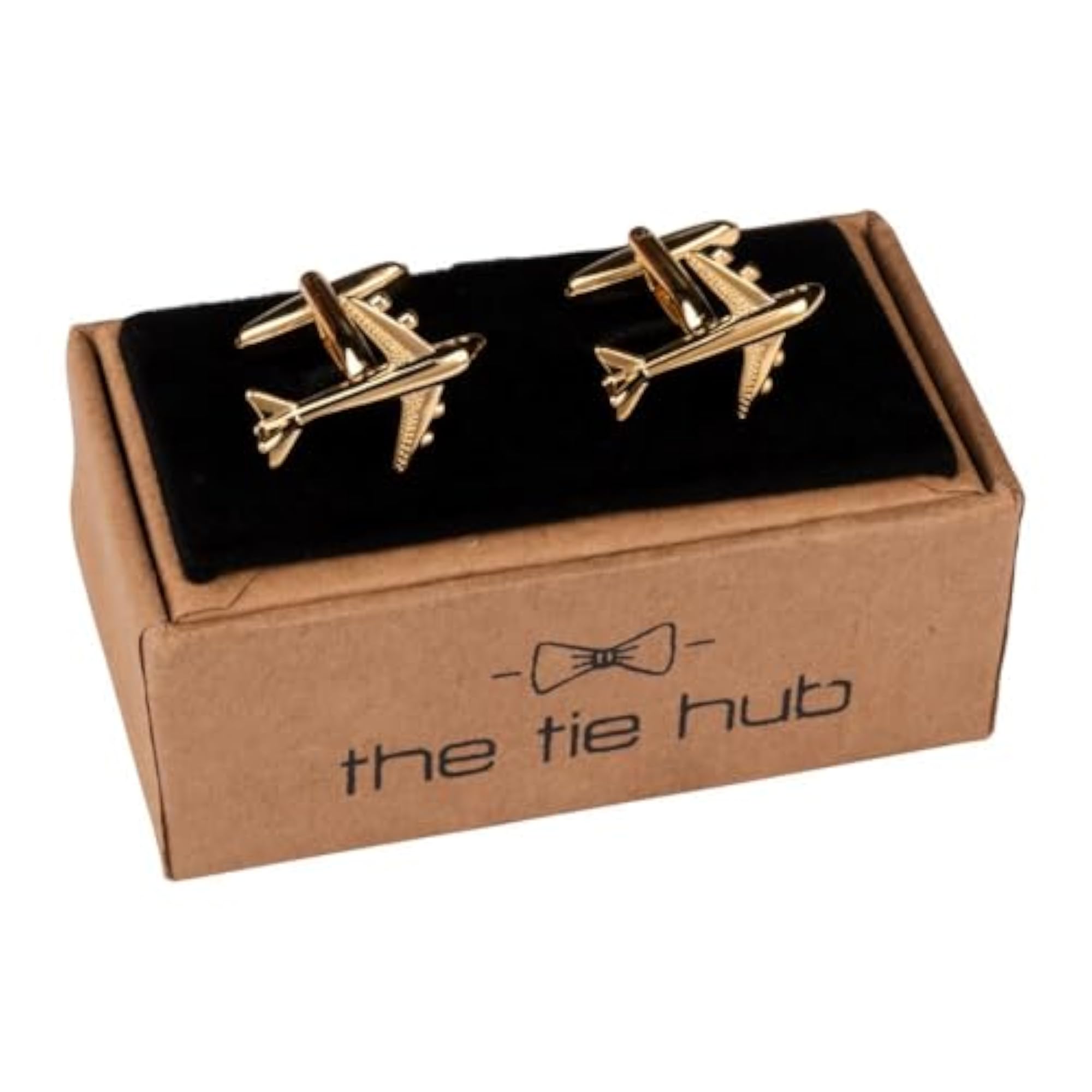 Gold Airplane Cufflinks for Men, Aviation Inspired