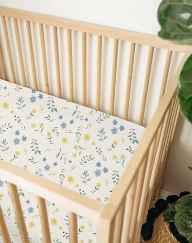 Image of Crib Sheets for Baby Boy Girl 2 Pack, Fitted Crib Mattress Sheet 28 inch x 52 inch, Muslin Toddler Bedding with Neutral Style, Nursery Bedding Essentials (Spring Garden & Sage)