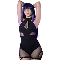 KORURACLUB Sexy Schwarze Dessous Korsett Body Rollkragen Bodysuit Bondage Lingerie Erotische Kostüme für Damen (Netzbody Schwarz, L-XL)