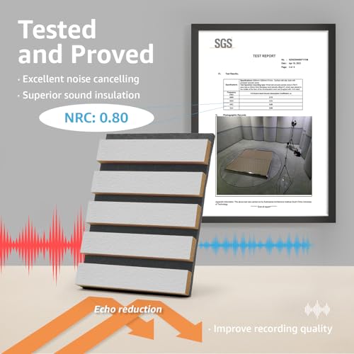 Image of Art3d 4-Pack Fluted Acoustic Wood Slat Wall Panel, 107 x 8 Inch, Silver