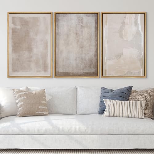 SIGNLEADER Framed Canvas Print Wall Art Set Soft Abstract Beige and Taupe Minimalist Texture Illustrations Boho Decorative for Living Room, Bedroom, Office - 16"x24"x3 NATURAL - Image 3