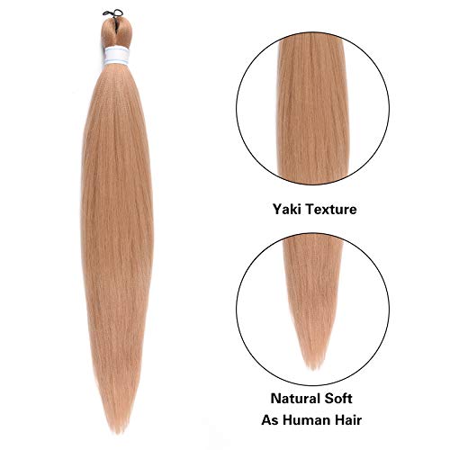 8 Pack Pre Stretched Braiding Hair - 26 Inch Long Light Blonde Braids Prestretched Braiding Hair Itch Free Hot Water Setting Synthetic Fiber Yaki Texture (8Packs 26 Inch) #TOP3