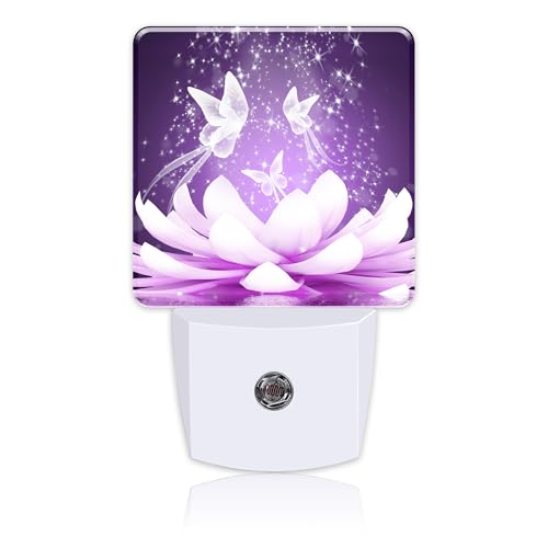 Uiaoiais Beautiful Lotus Flower and Butterfly Night Light Plug into Wall with Dusk to Dawn Sensor Cute Nightlight for Kid Girls Boys Women Men Room Decor, Hallway, Kitchen, Bathroom, Nursery, Stairs