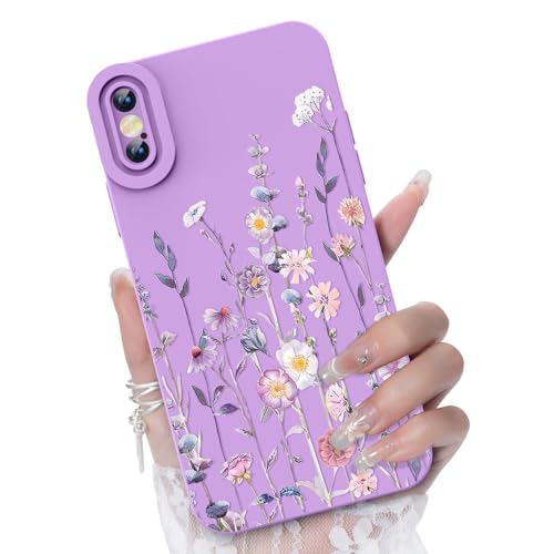 CASBST for iPhone X/XS Phone Case, Colorful Floral Pattern, Purple