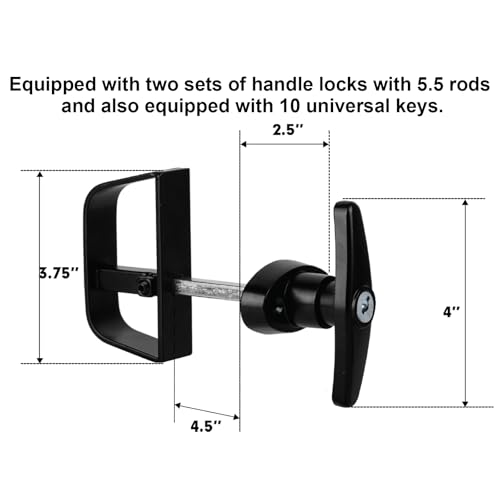 Effibuild T-Handle Lock Kit for Double Shed Doors (Black) - Includes 10 Universal Keys