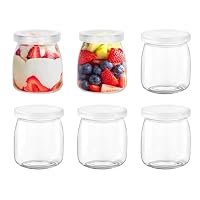 JUNANDHBAO Pudding Joghurt Töpfe, 6 Stück Dessertgläser Glas mit Deckel, 200 ml Mehrzweck Nachtischgläser, Gläser Durchsichtige, Joghurt Gläser, für Marmelade, Honig, Mousse, Desserts