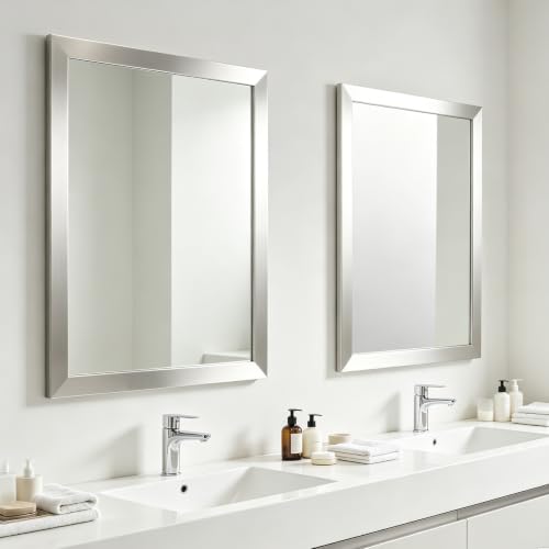 Image of Bathroom Mirror for Over Sink 28x20 Inch Rectangular Wall Mirror, Nickel