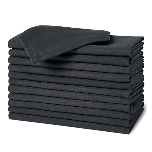 Amazon Basics Servilletas de Tela Reutilizables Resistentes a Las Manchas y Las Arrugas, Paquete de 12, 43 x 43 cm, Color Negro