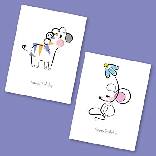 Birthday Cards Multipack of 24. Each Birthday Card box includes 8 Line Art Animal Happy Birthday Card Designs. Blank Inside. Bulk Birthday Cards and Envelopes by Absolutely Yours.