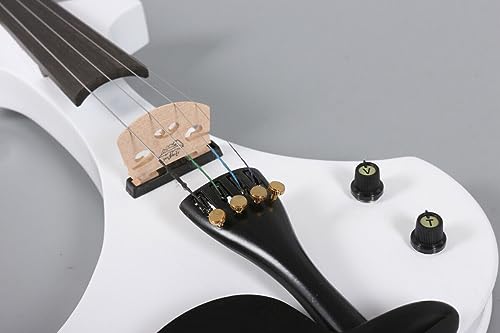 WUQIMUSC Electric Violin Solid wood body Ebony fittings parts Nice tuner Passive pickup with Bow,case bag (White-4 String)