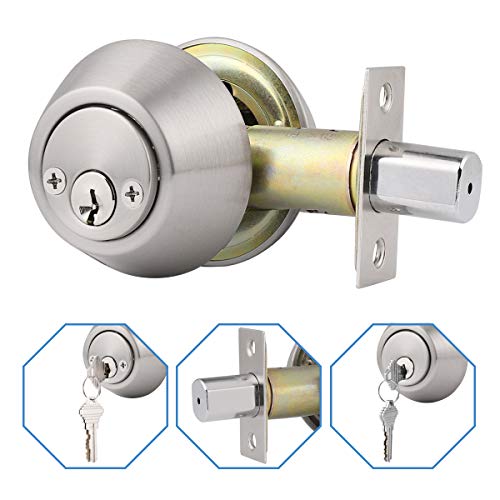 Gobrico 3 Pack Keyed-Alike Brushed Nickel Double Cylinder Deadbolts Door Locks, Stainless Steel Round Deadbolt Lockset Keyed On Both Sides #TOP4