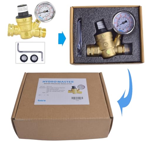 HYDRO MASTER Water Pressure Regulator Brass Valve with Gauge for RV Camper, Pressure Range 0-160PSI / 0-11Bar - Thumbnail 6