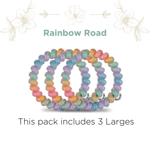 Teleties - Large Spiral Hair Coils - Spring Collection - Ponytail Holder Hair Ties For Women - Phone Cord Hair Ties - Strong Grip, No Rip, Water Resistant, No Crease - 3 Pack - Rainbow Road #TOP1