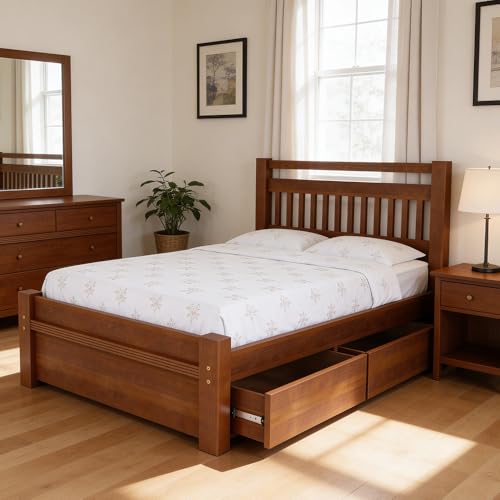 Cama Casal Queen Madeira Maciça Com 2 Gavetas 160cm Escócia, Lyam Decor