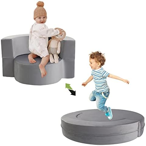 MeMoreCool Toddler Chair Plush Kids Couch for Boy and Girl, Foam Chair for Kids, 2 in 1 Fold Out Kids Sofa, Modular Toddler Sofa Chair, Children Convertible Trampoline Cover