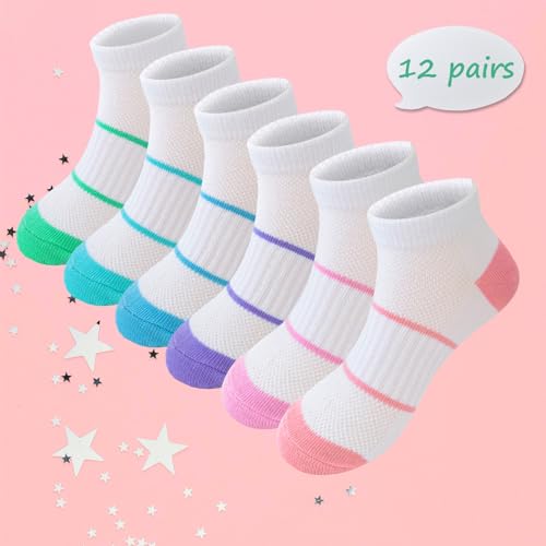 Bemeol Girls Socks 12 Pairs Ankle Socks Girls Low Cut Athletic Sock for Little Big Kids3